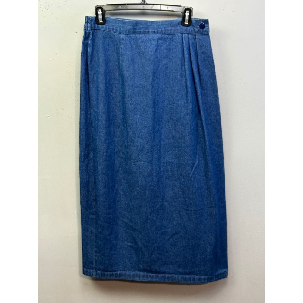 Tiffny Skirt Womens 12 Blue Denim Midi Pleated High Waist Made in USA Vintage